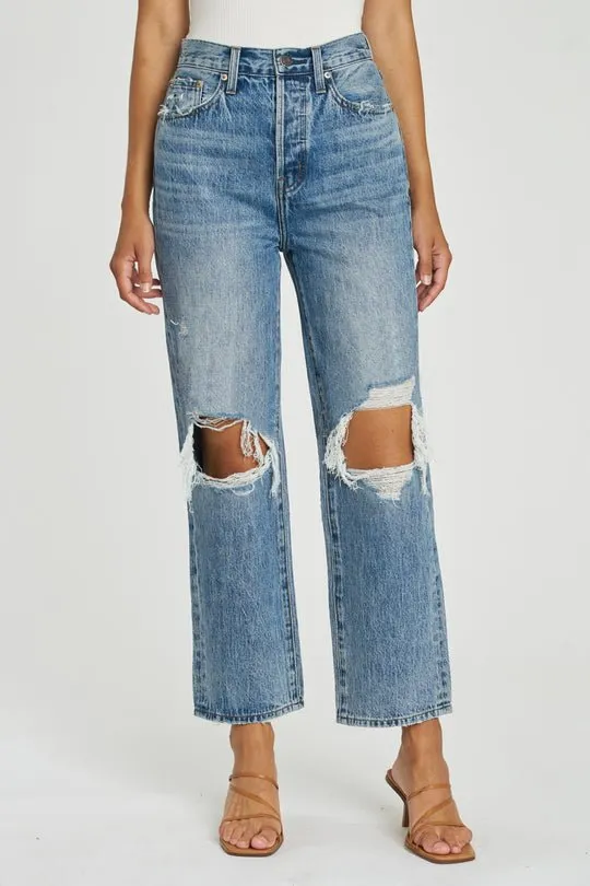 Cassie Super High Rise Straight Jeans in Distressed Blossom by Pistola