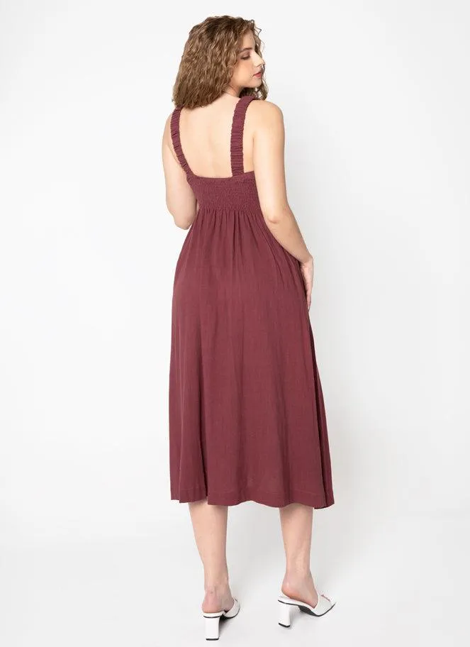 Deep V Linen Blend Maxi Dress In Acai by C'est Moi