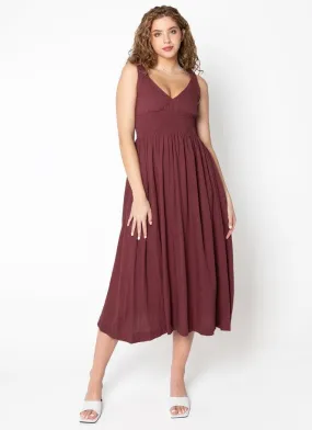 Deep V Linen Blend Maxi Dress In Acai by C'est Moi