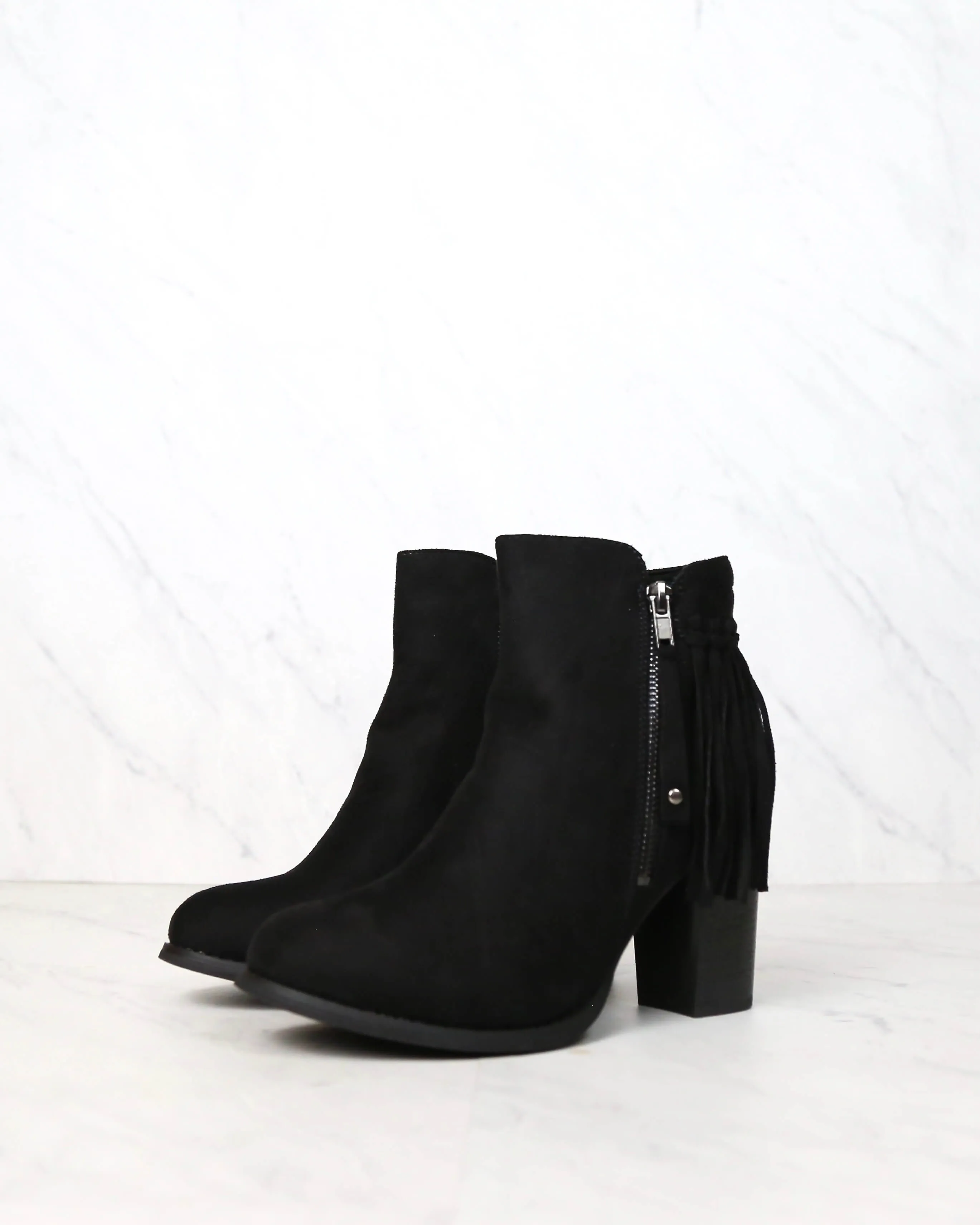 City Chic Fringe Vegan Suede Ankle Boots Black