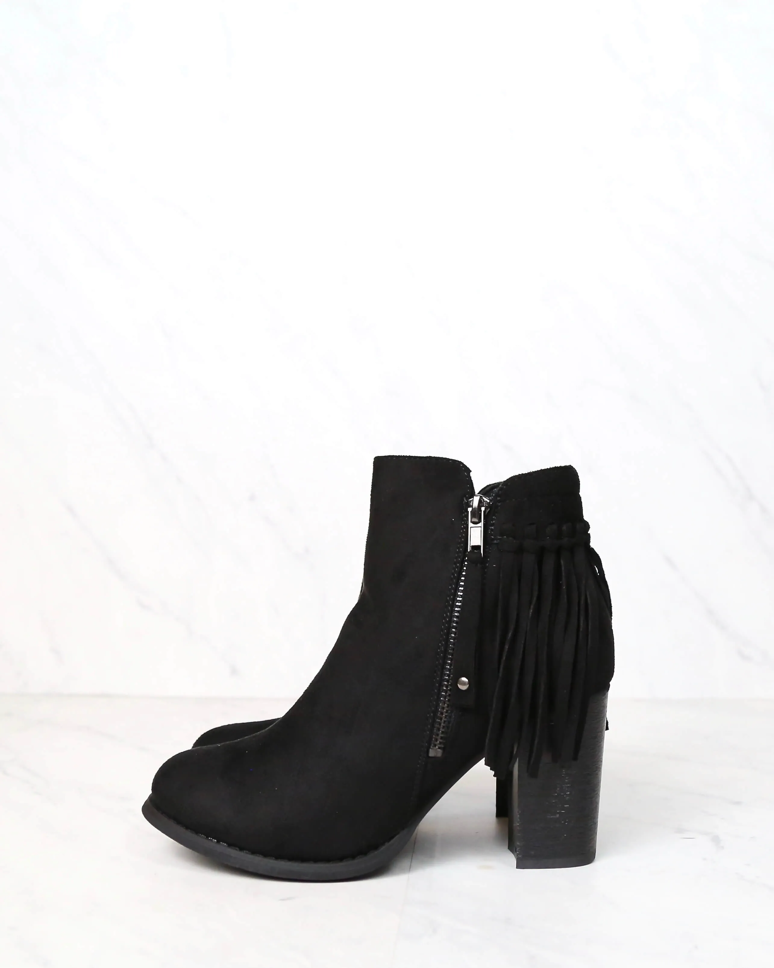 City Chic Fringe Vegan Suede Ankle Boots Black