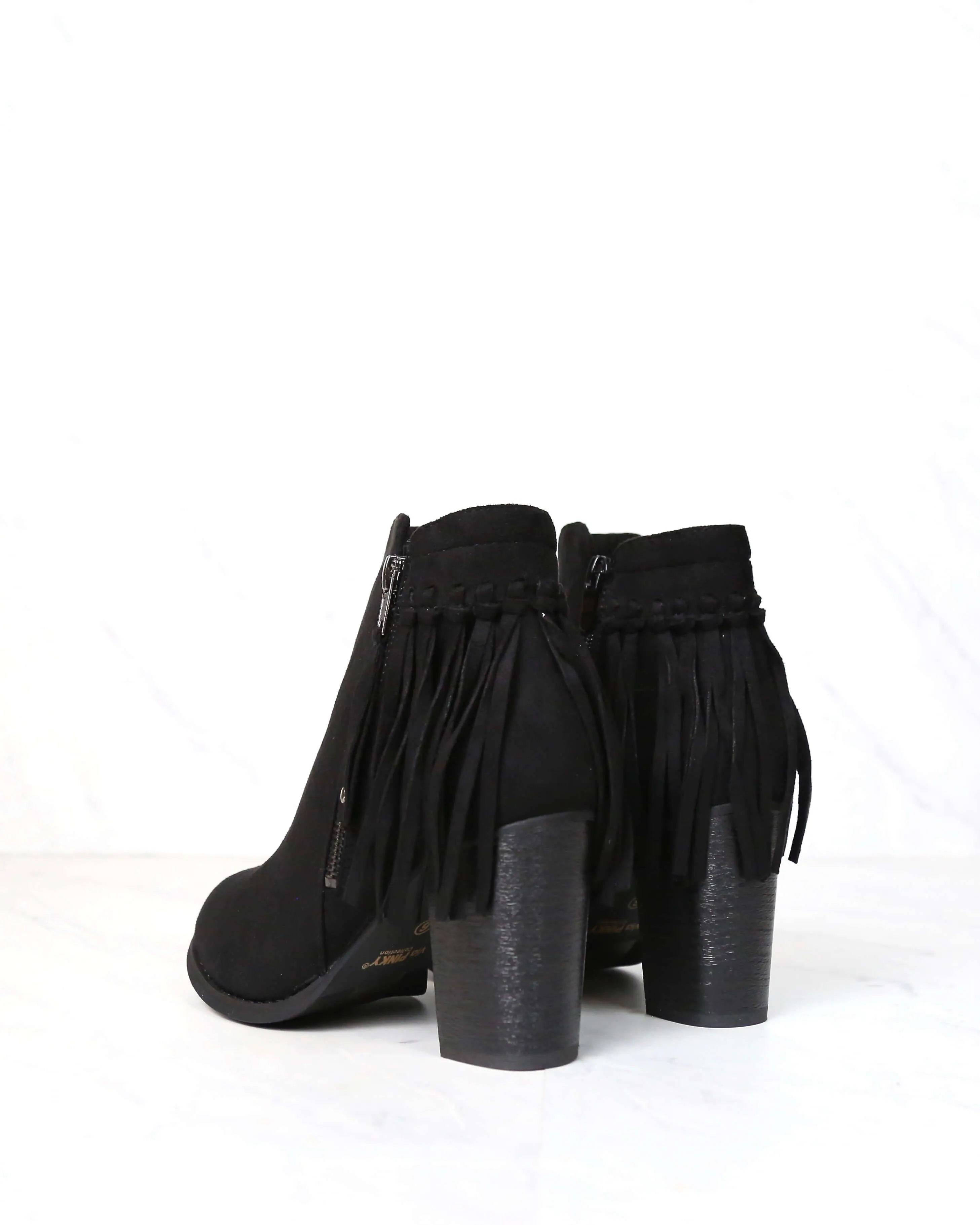 City Chic Fringe Vegan Suede Ankle Boots Black