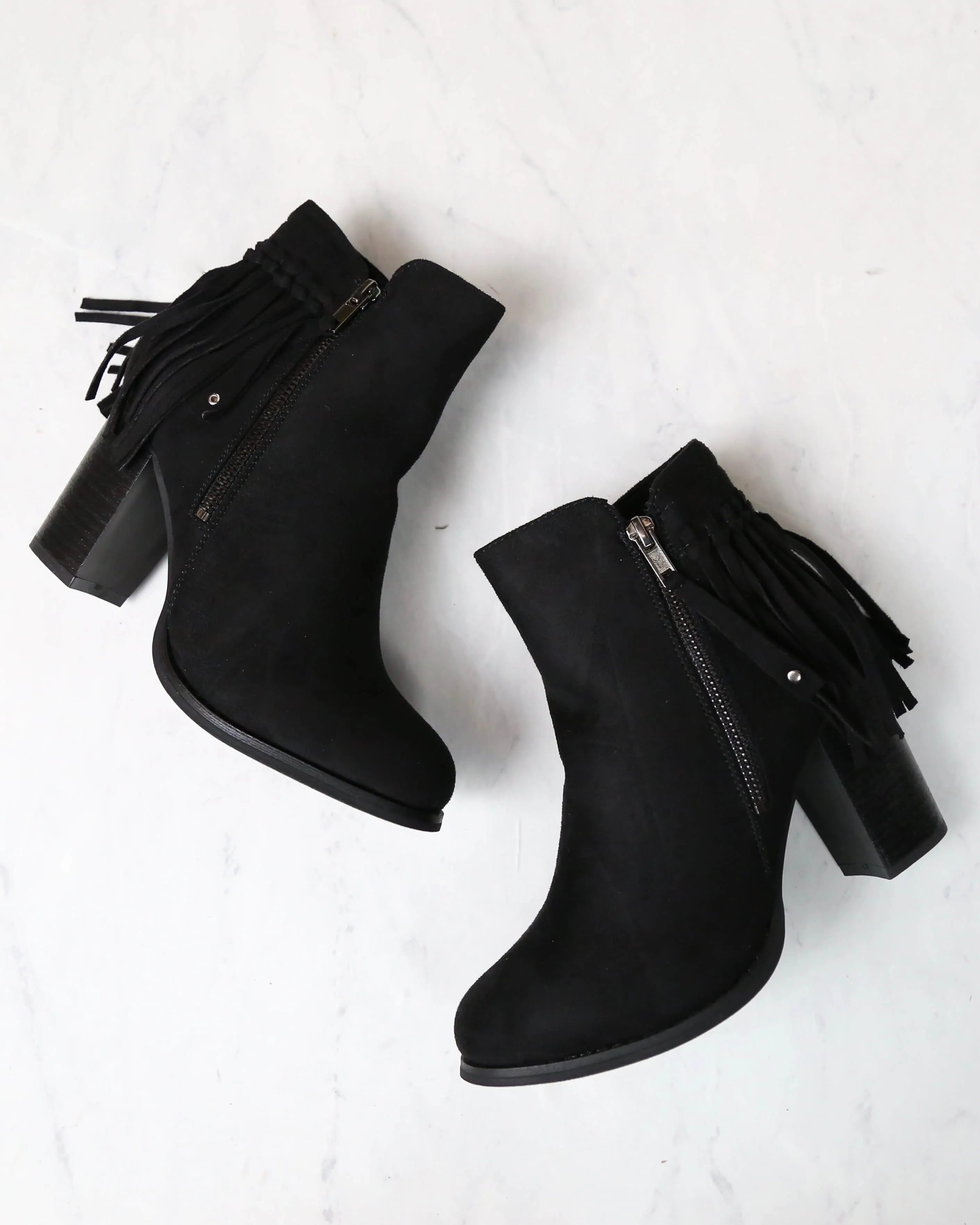 City Chic Fringe Vegan Suede Ankle Boots Black