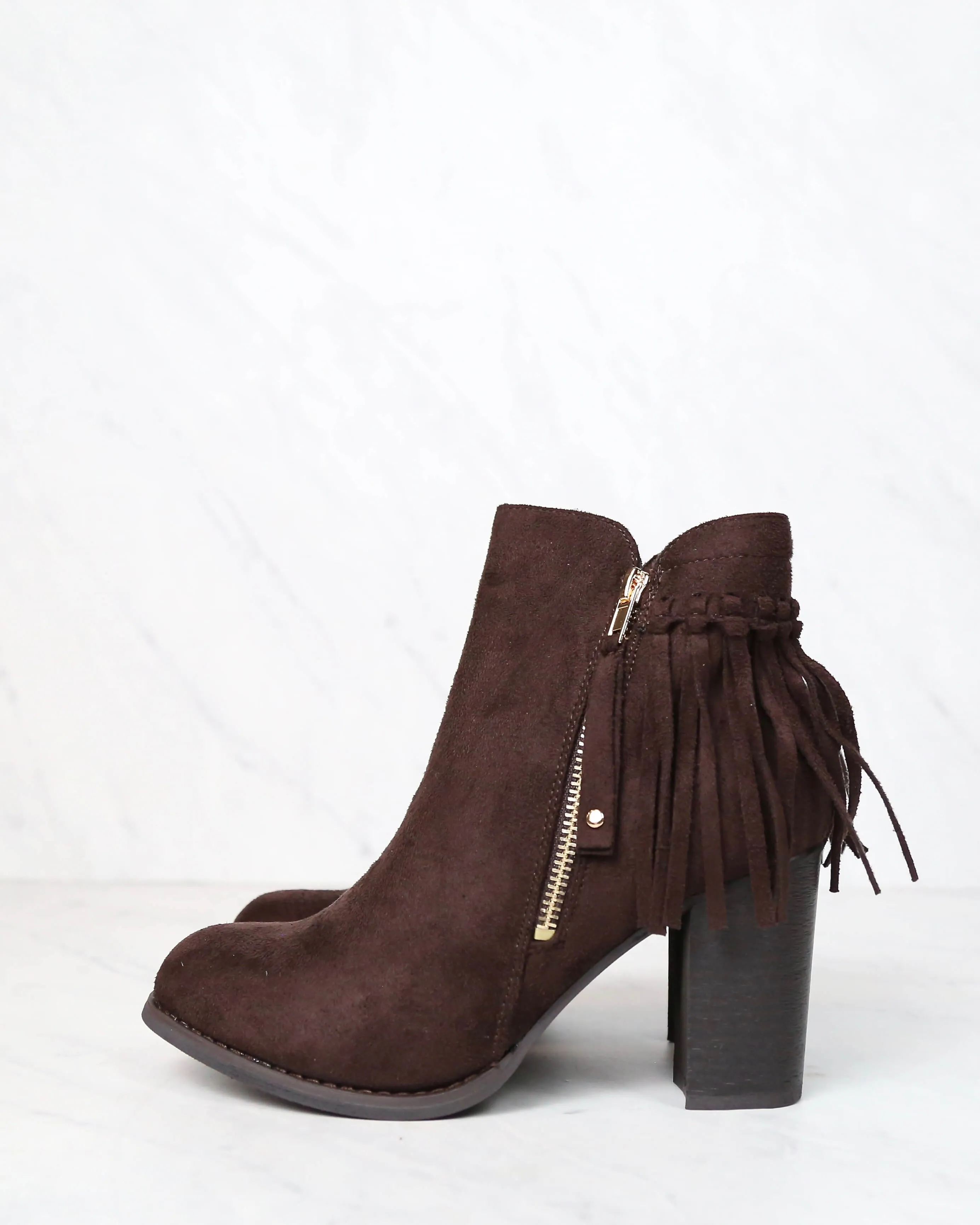 City Chic Fringe Vegan Suede Ankle Boots Brown