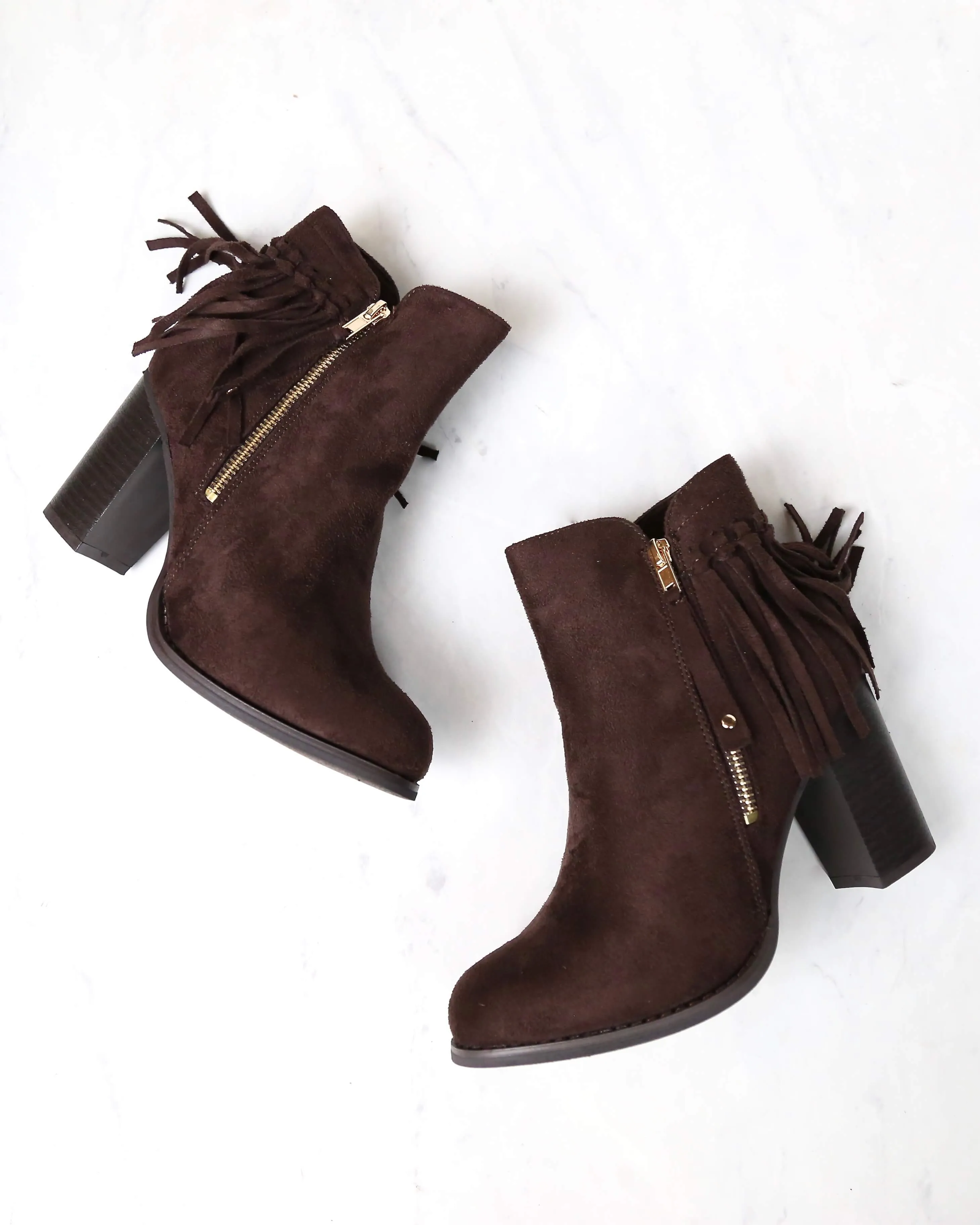 City Chic Fringe Vegan Suede Ankle Boots Brown