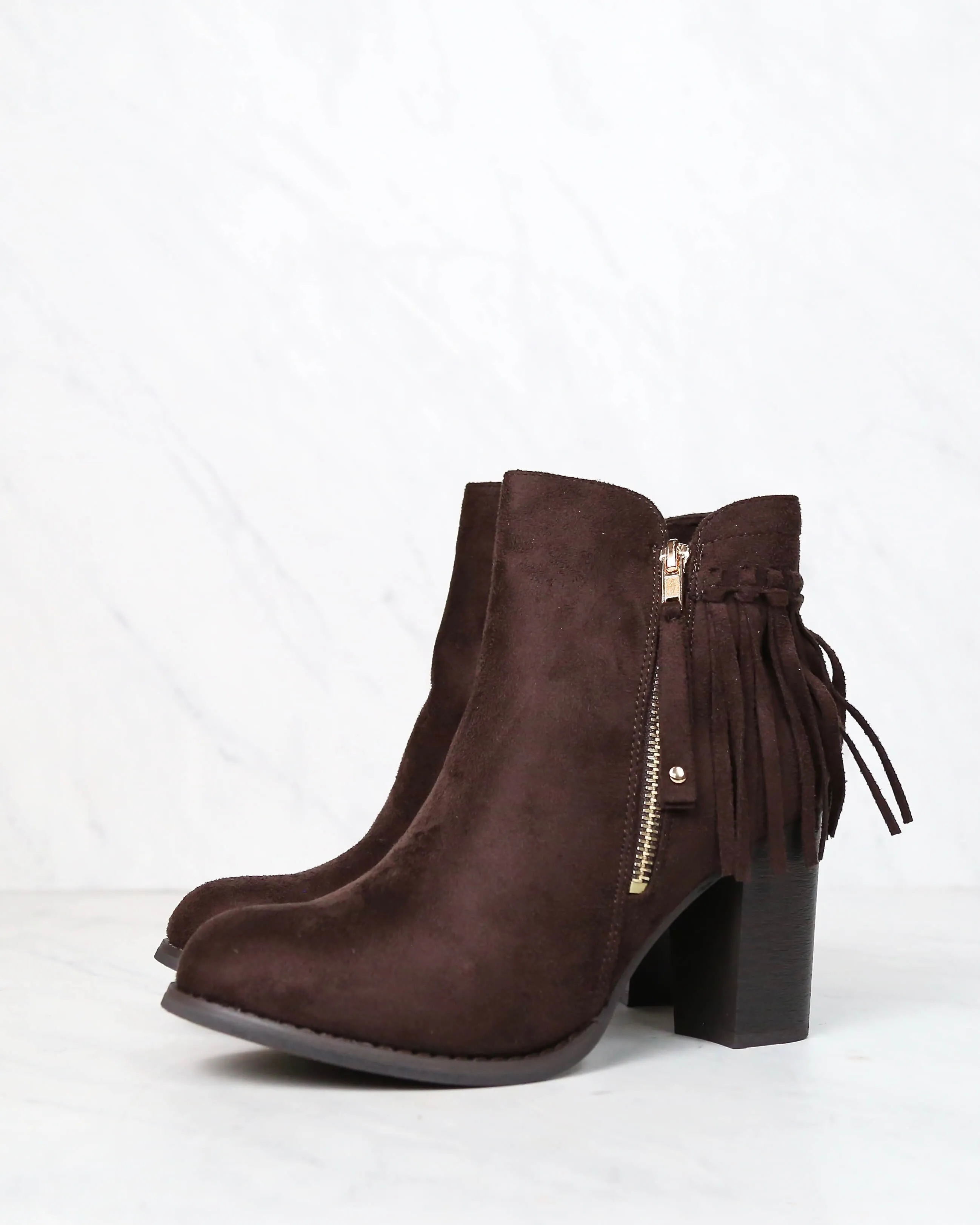 City Chic Fringe Vegan Suede Ankle Boots Brown