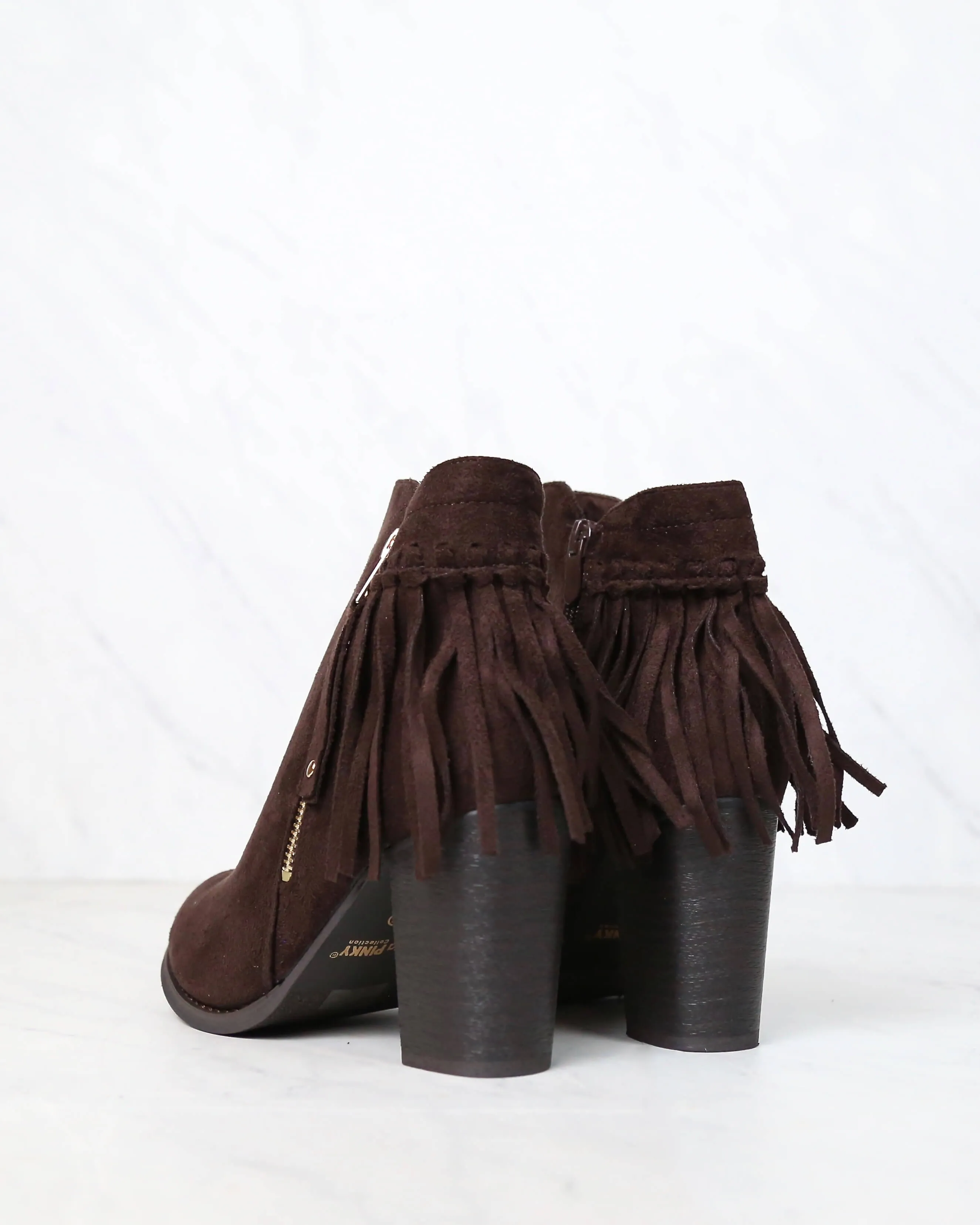 City Chic Fringe Vegan Suede Ankle Boots Brown