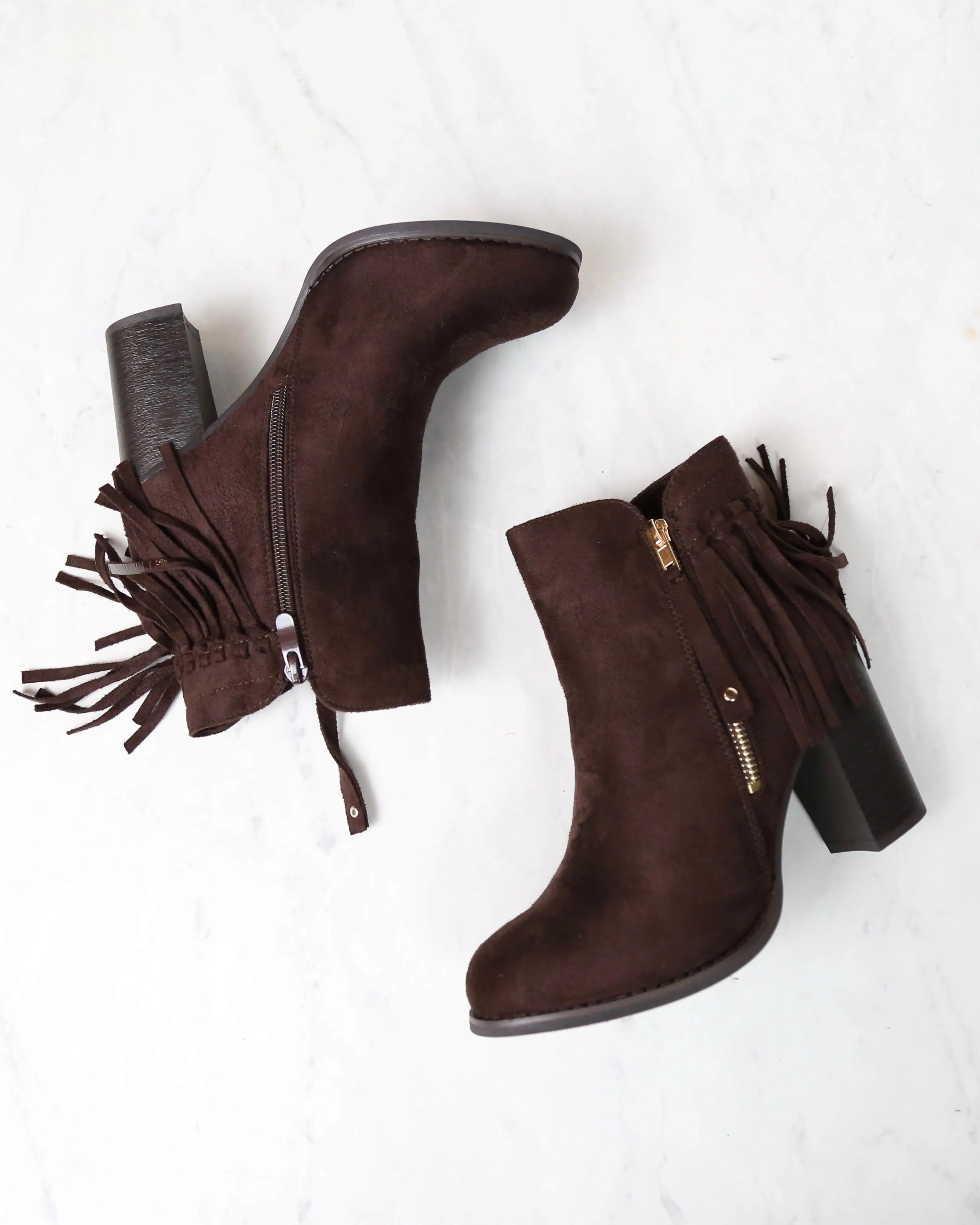 City Chic Fringe Vegan Suede Ankle Boots Brown