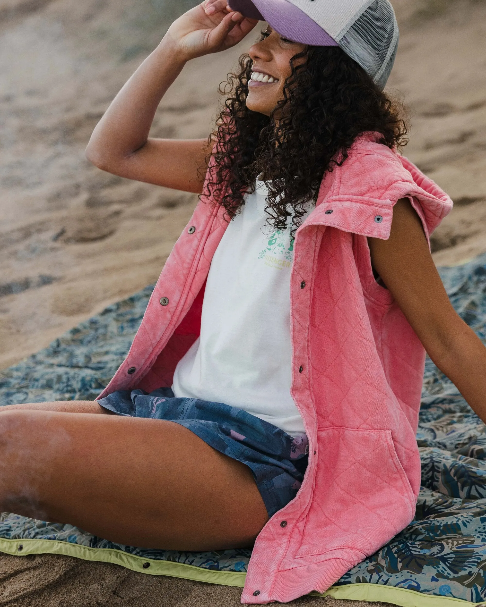 Recycled Quilted Vest in Shell Pink by Clementine