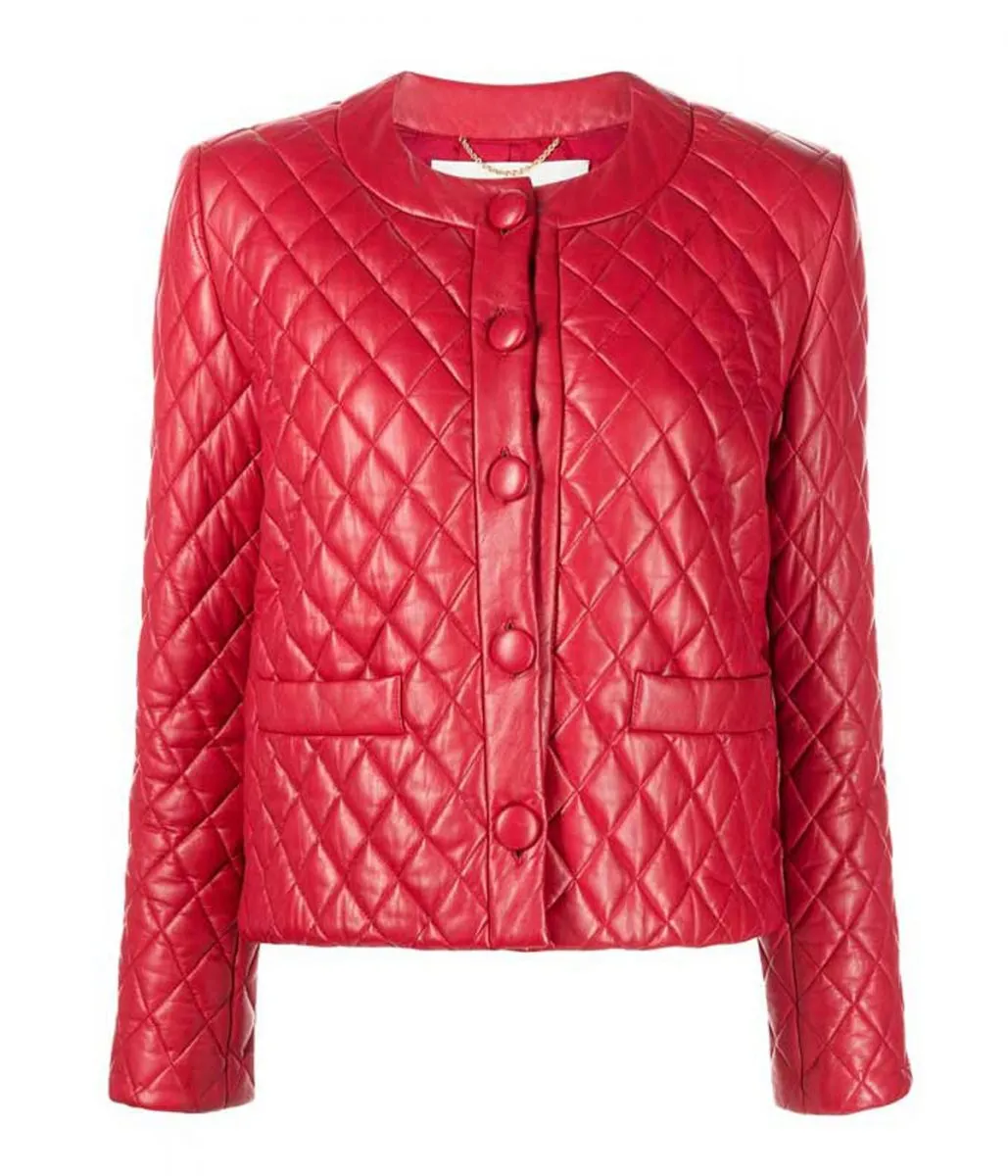 Women's Red Leather Quilted Jacket