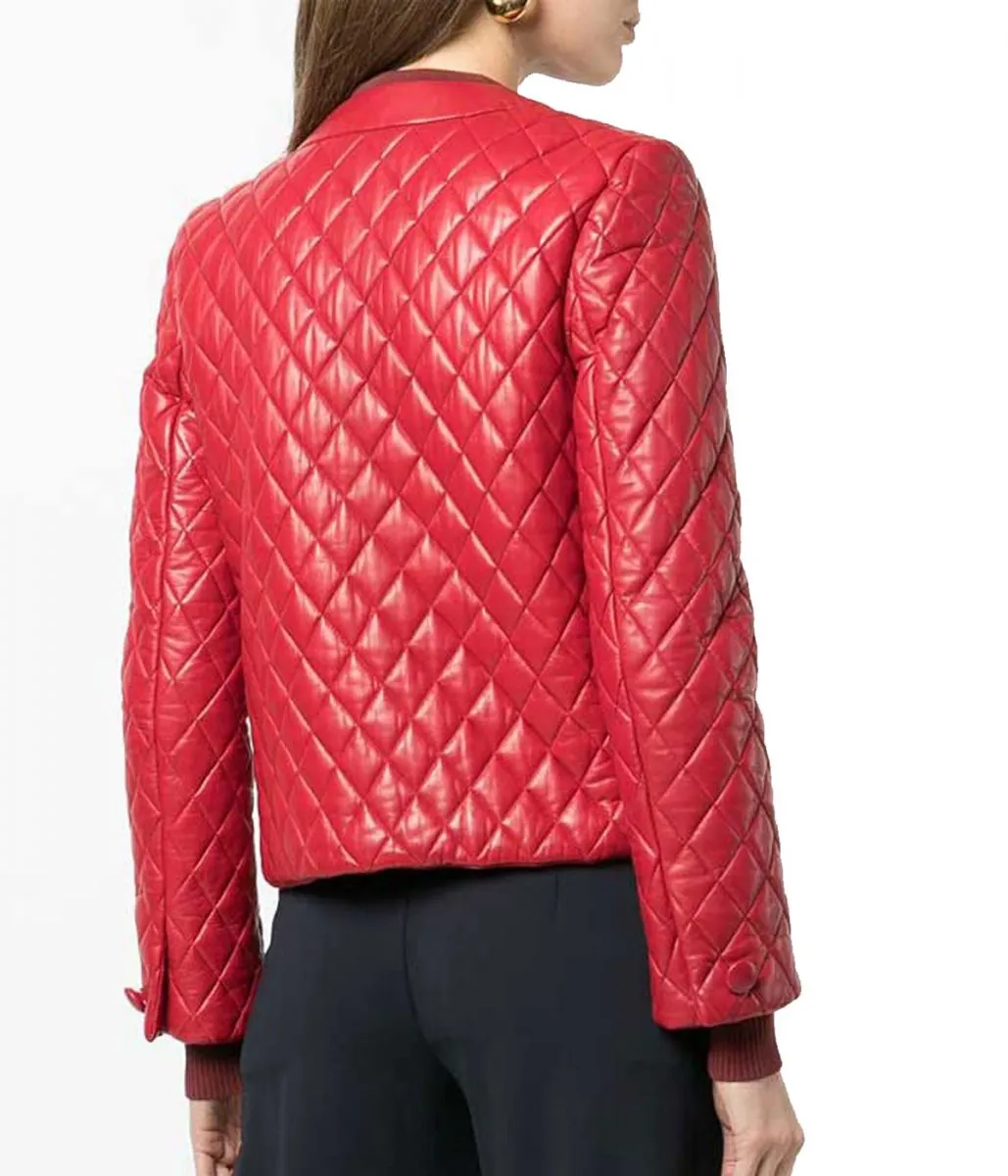 Women's Red Leather Quilted Jacket