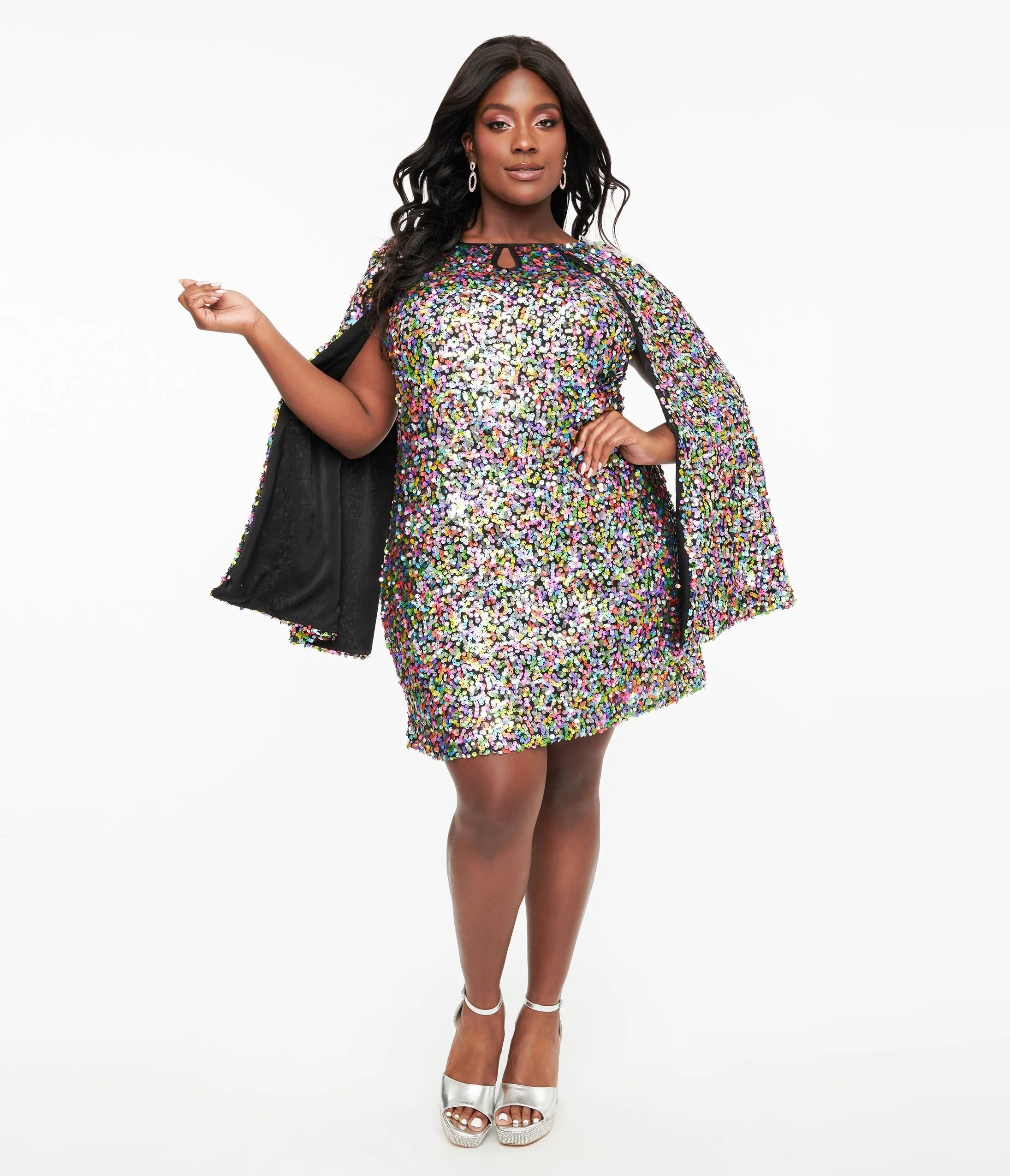 Vintage Rainbow Sequin Cape Dress