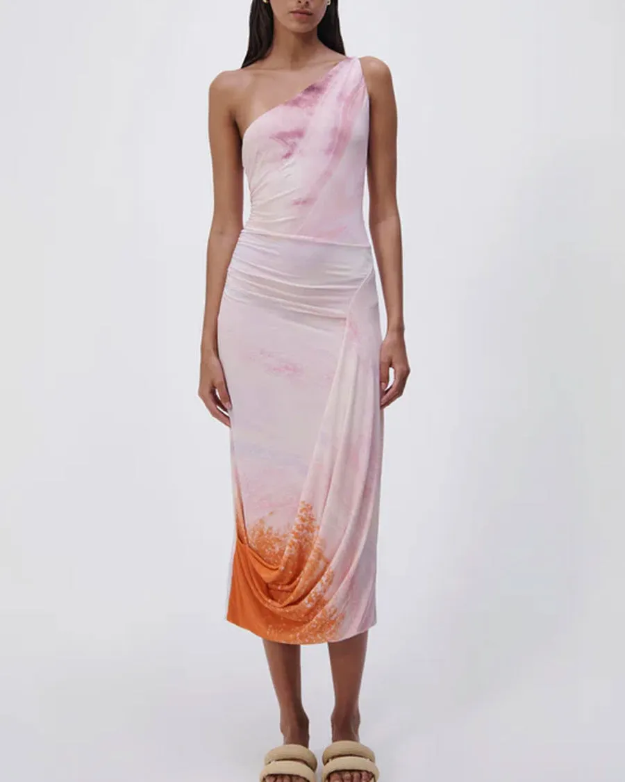 Marble Print Coral Midi Dress