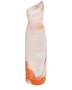 Marble Print Coral Midi Dress