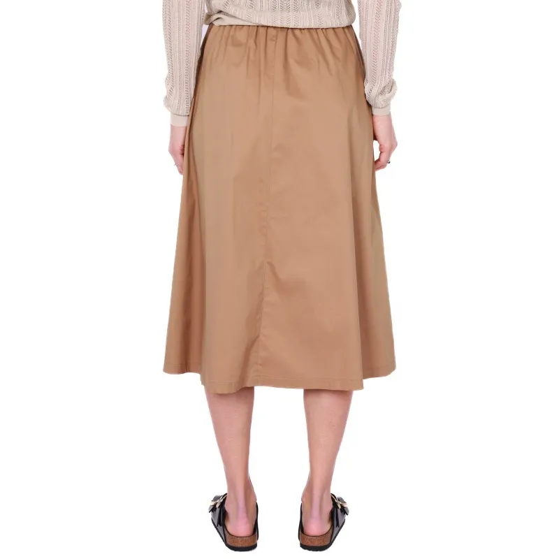 Cotton Twill Midi Skirt in Camel