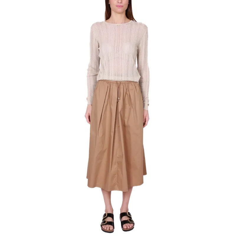 Cotton Twill Midi Skirt in Camel