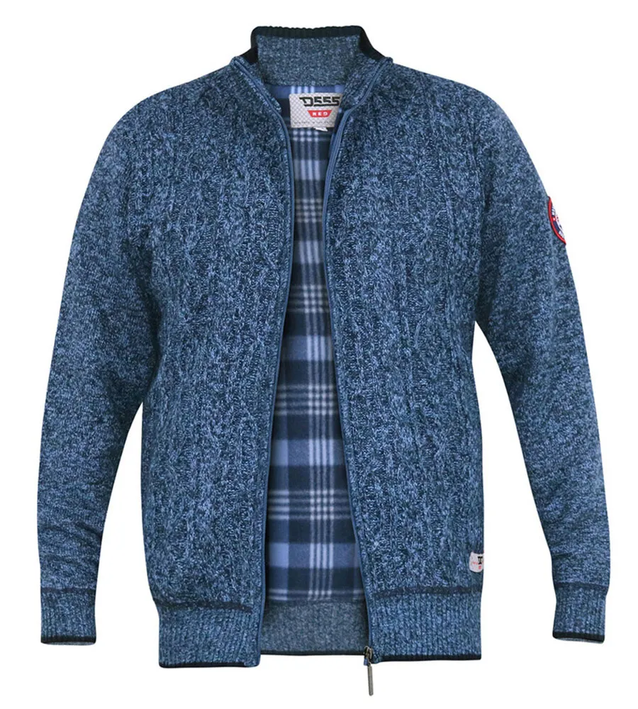 ECCLES Blue Cable Knit Sweater With Zip and Bonded Check Lining D555 Big Mens