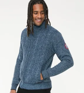 ECCLES Blue Cable Knit Sweater With Zip and Bonded Check Lining D555 Mens