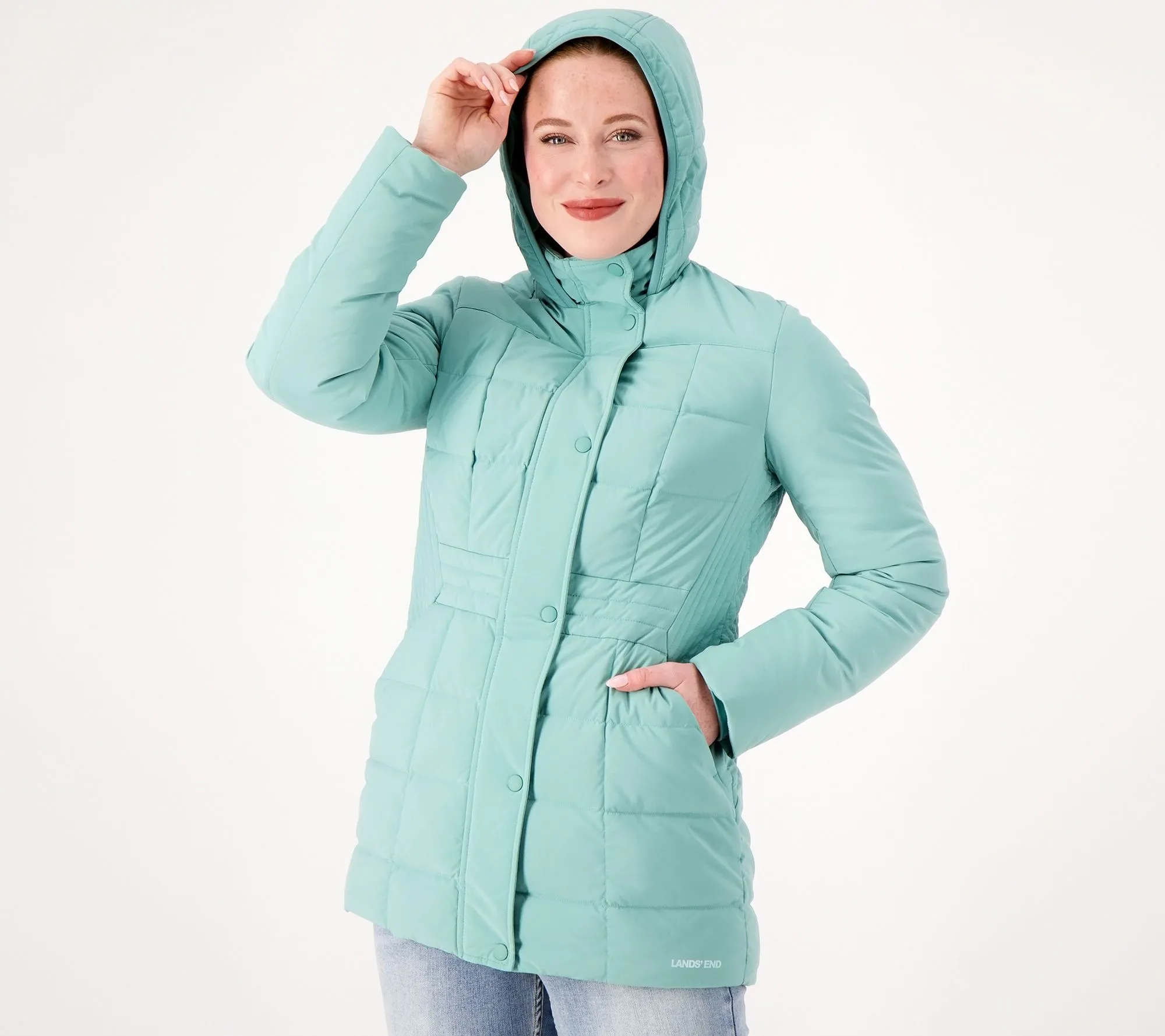 Lands' End Mixed Quilted Down Coat in Regular Comfort Stretch Fit