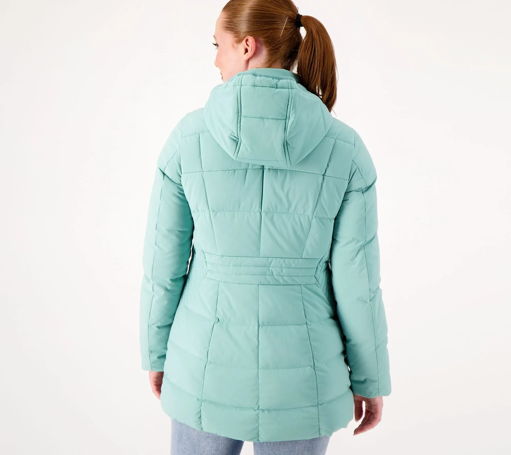 Lands' End Mixed Quilted Down Coat in Regular Comfort Stretch Fit