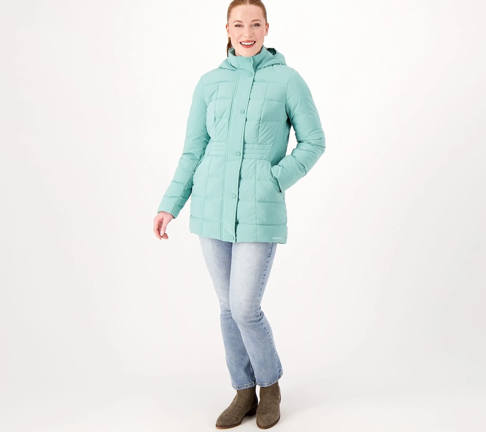 Lands' End Mixed Quilted Down Coat in Regular Comfort Stretch Fit