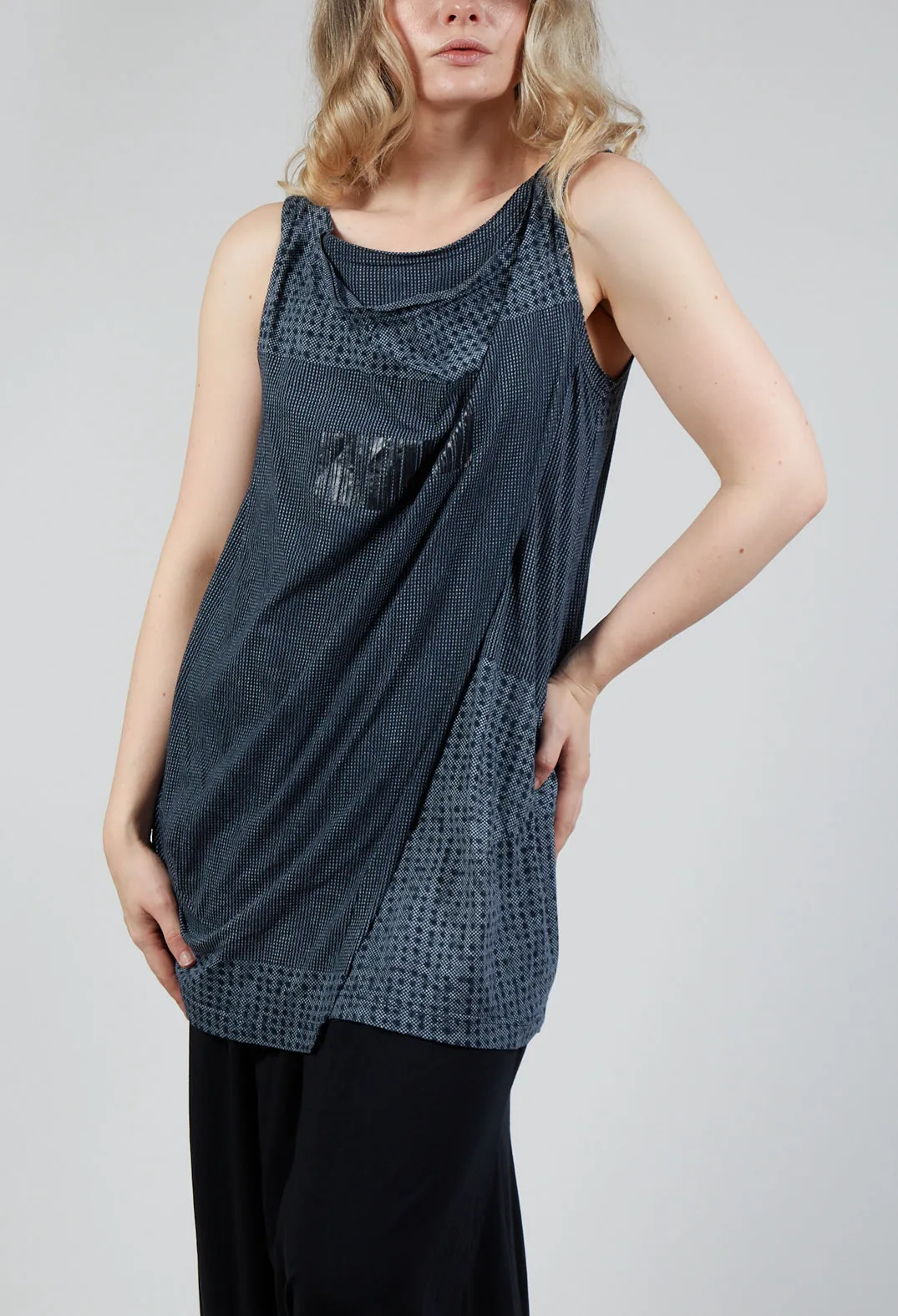 Black Print Draped Jersey Vest Top