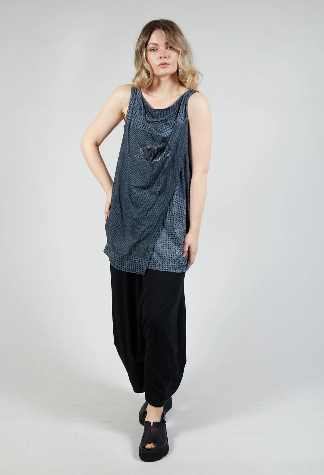 Black Print Draped Jersey Vest Top