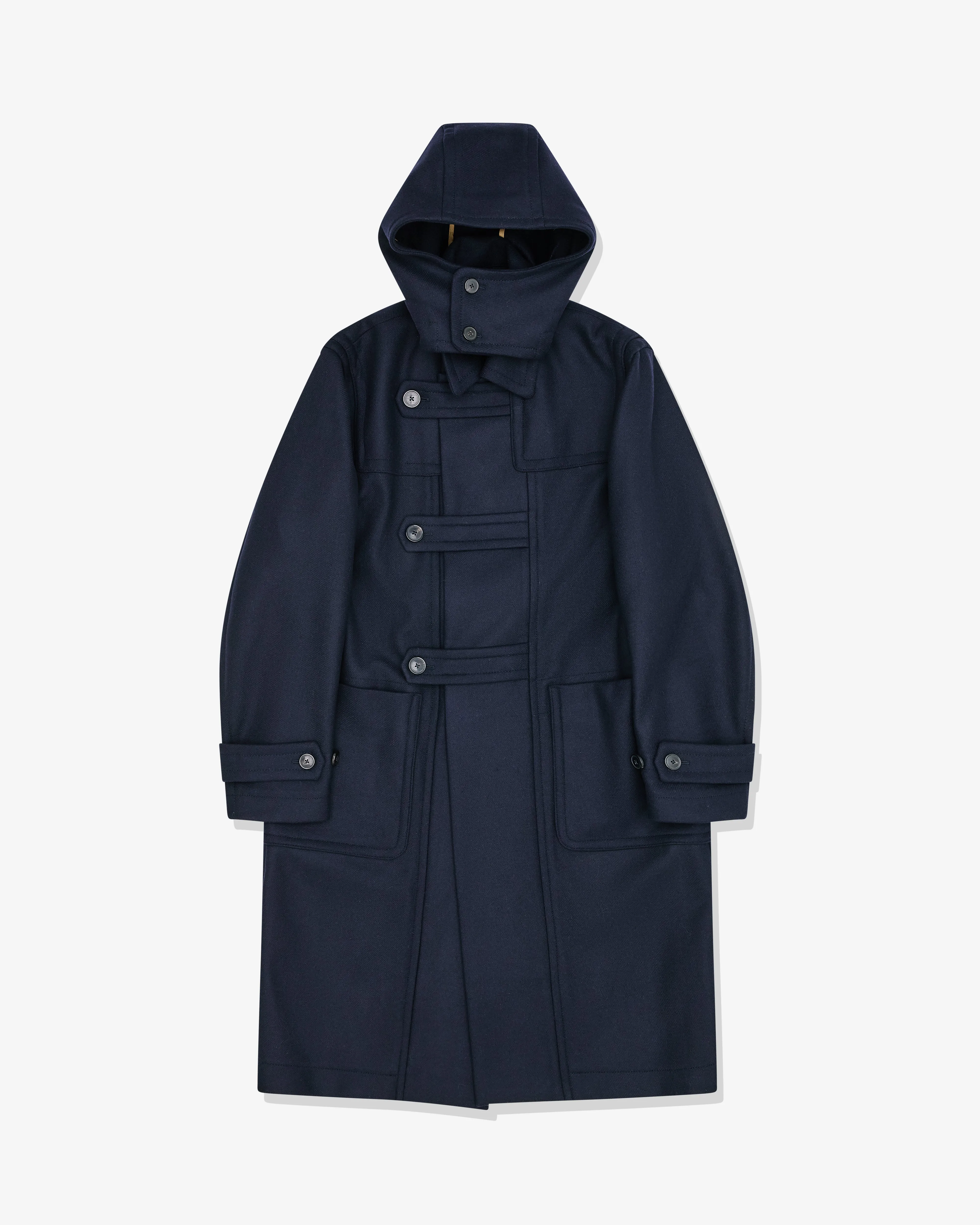 Dries Van Noten Men's Navy Wool Coat with Hood