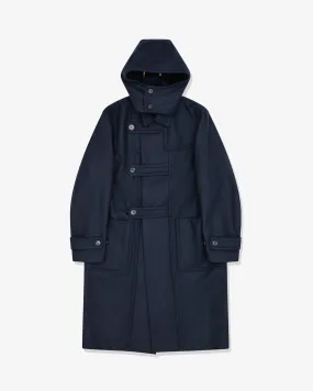 Dries Van Noten Men's Navy Wool Coat with Hood