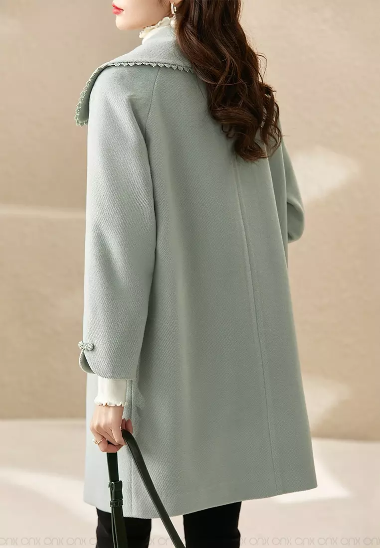 Elegant Warm Wool Coat with Lace Lapel from ONX.HK