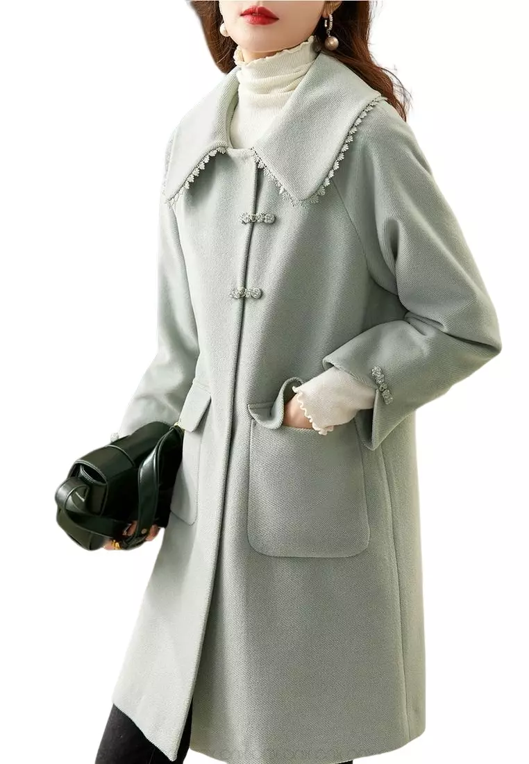 Elegant Warm Wool Coat with Lace Lapel from ONX.HK