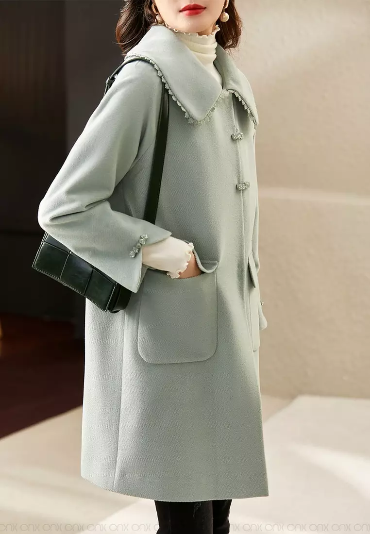 Elegant Warm Wool Coat with Lace Lapel from ONX.HK