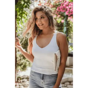 Jersey Tank Top V-Neck in White and Denim