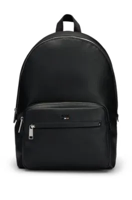 Fauxleather backpack with logo and signature stripe