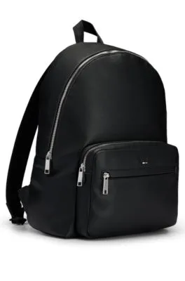 Fauxleather backpack with logo and signature stripe