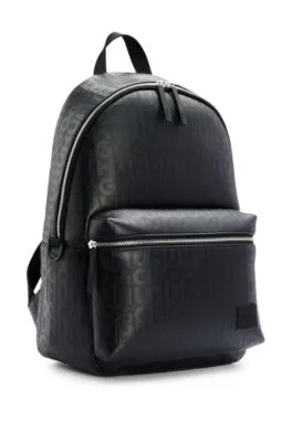 Fauxleather backpack with repeatlogo motif