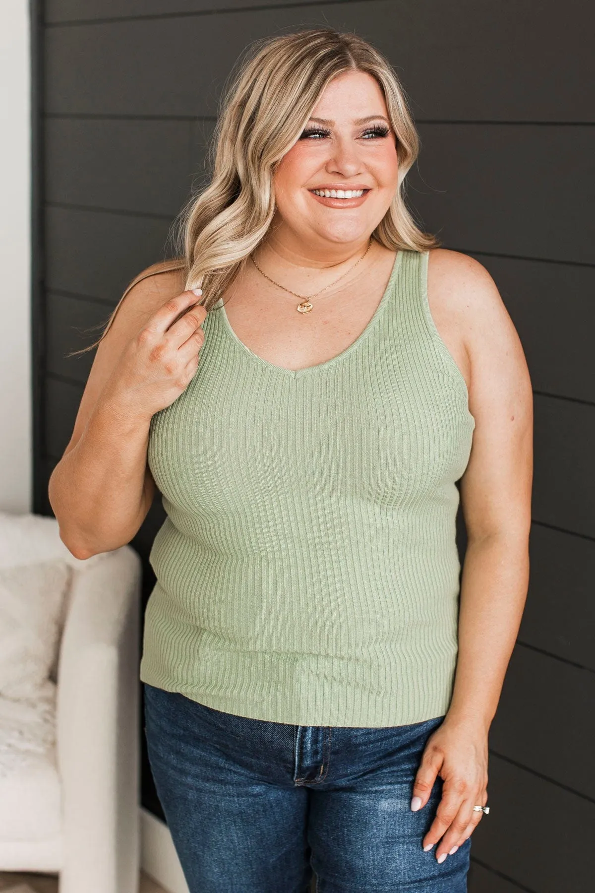 Sage Knit Tank Top - Feeling The Moment,