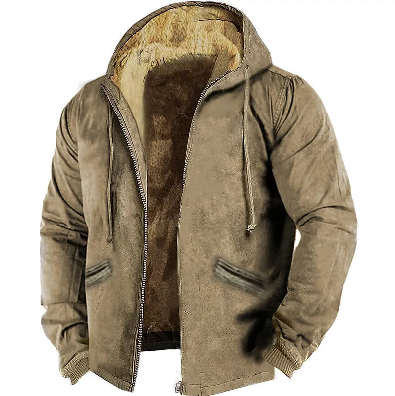 Fleece-lined Thick Winter Clothes Cotton-padded Coat Jacket Men's Solid Color Hooded Sweater