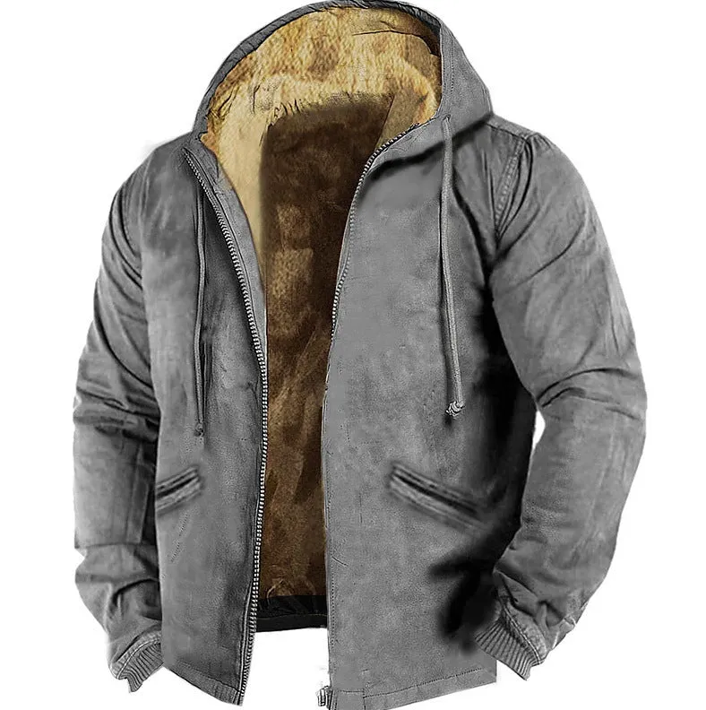 Fleece-lined Thick Winter Clothes Cotton-padded Coat Jacket Men's Solid Color Hooded Sweater