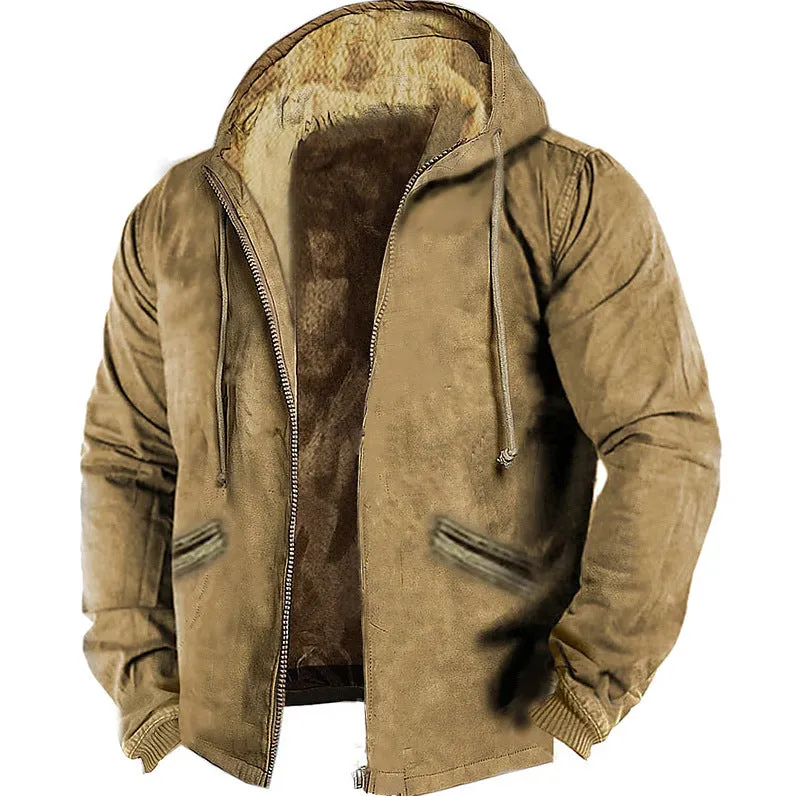 Fleece-lined Thick Winter Clothes Cotton-padded Coat Jacket Men's Solid Color Hooded Sweater