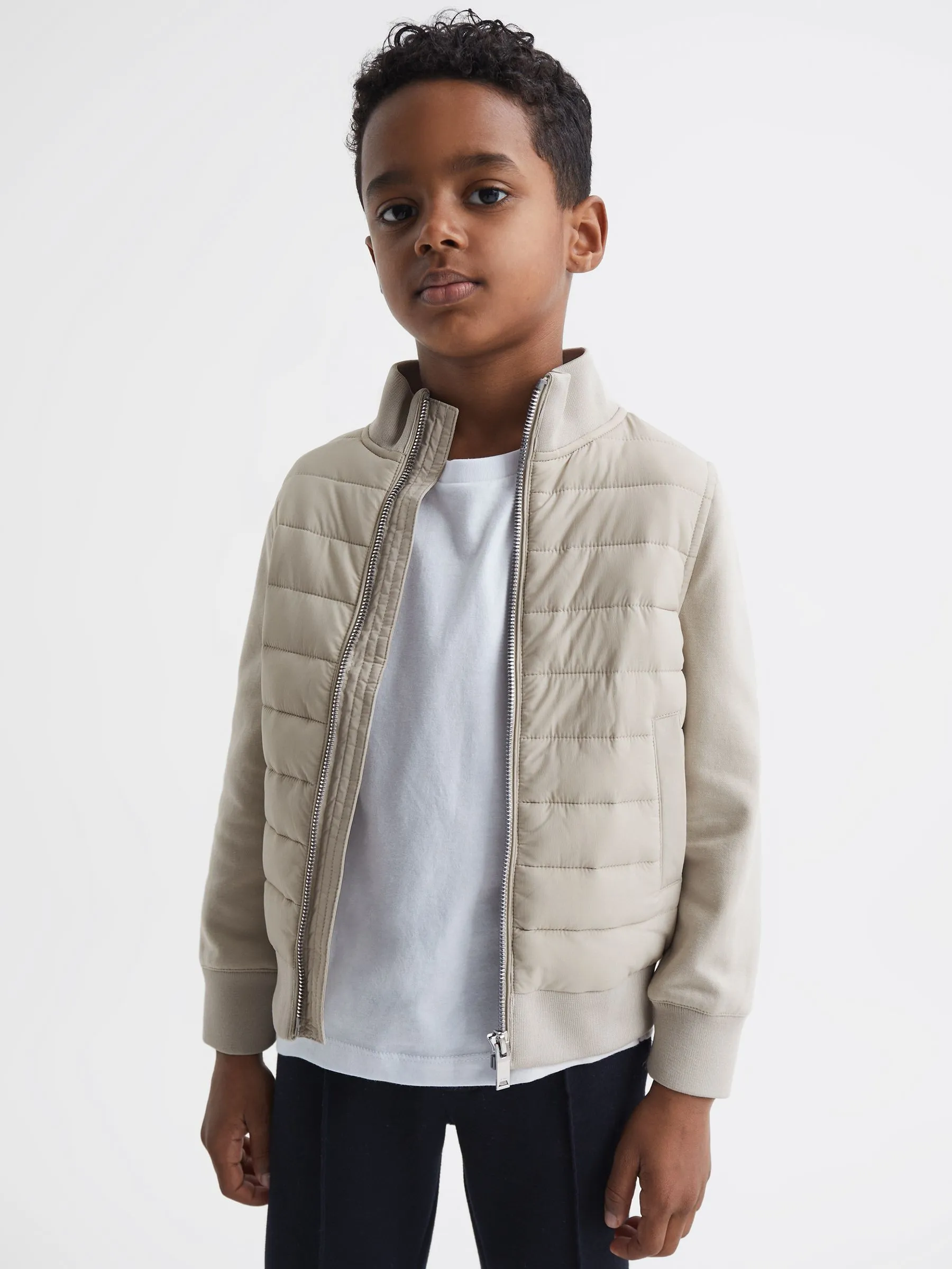 Funnel Neck Quilted Hybrid Jacket