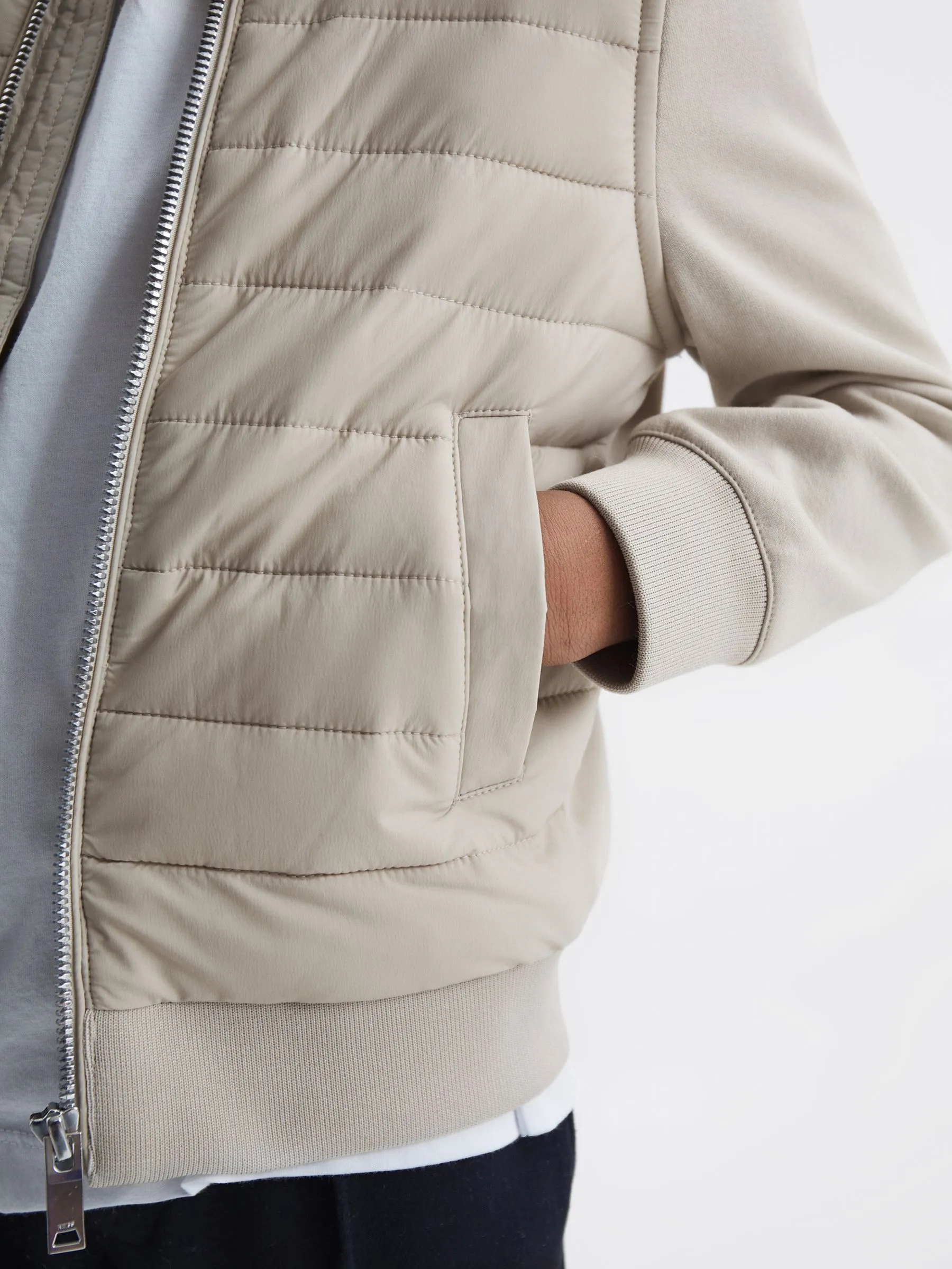 Funnel Neck Quilted Hybrid Jacket