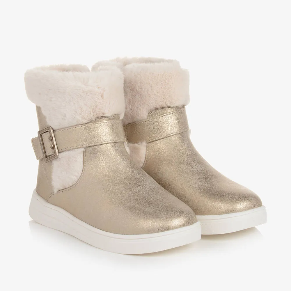 Girls Gold Faux Fur Boots