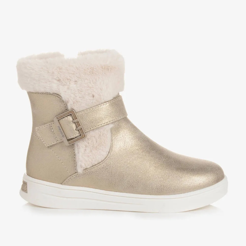 Girls Gold Faux Fur Boots