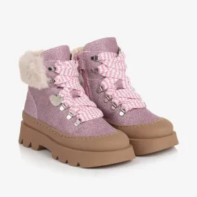 Girls Pink Glitter and Faux Fur Boots