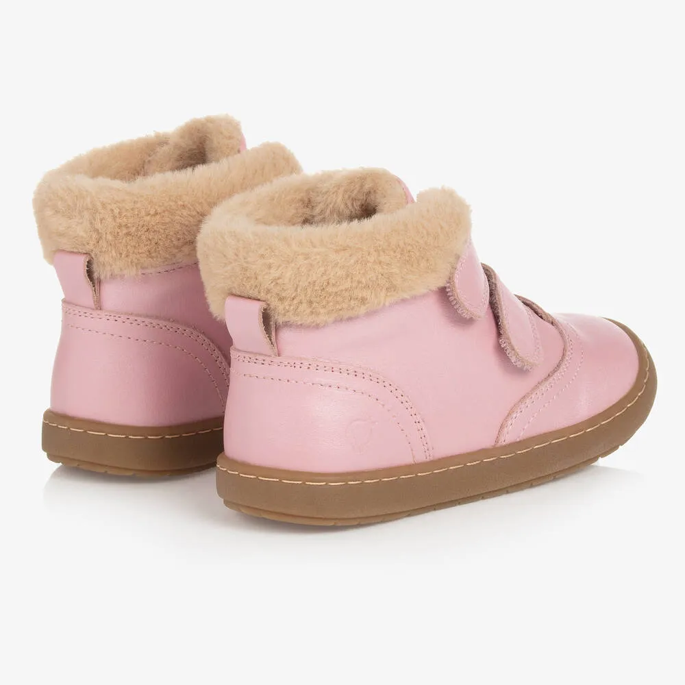 Girls Pink Leather & Faux Fur Boots