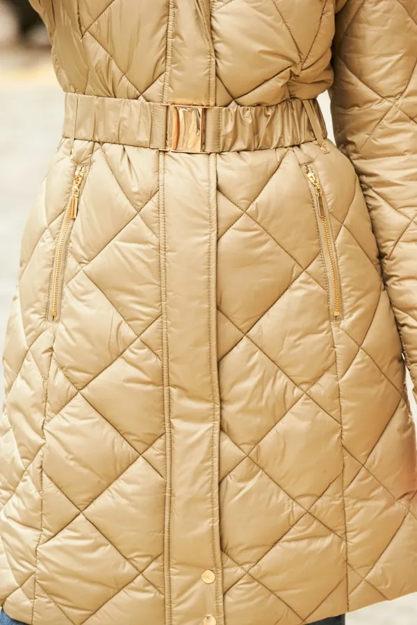 Gold Faux Fur Trim Luxe Padded Jacket