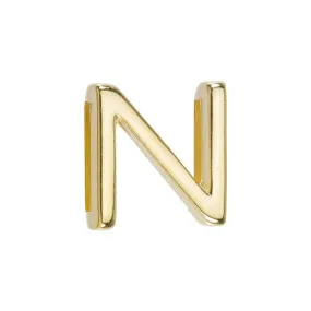 Gold Plated Alphabet Slider Bead for 10mm Leather Cord, Letter 'N'