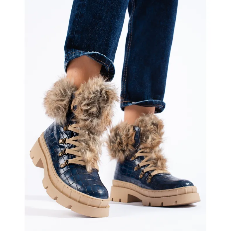 Goodin Women's Blue Fur Boots