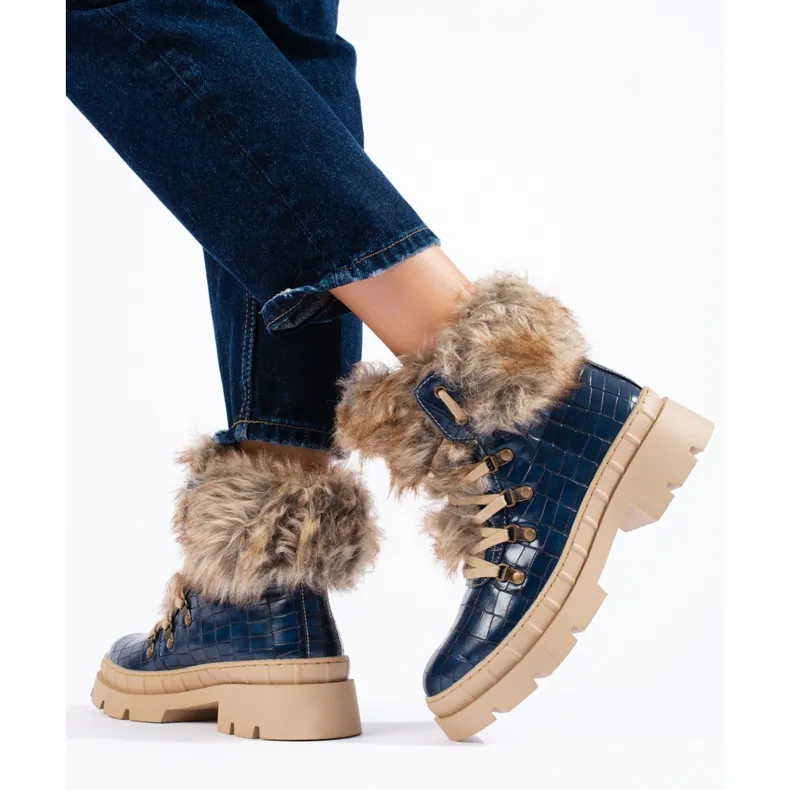 Goodin Women's Blue Fur Boots